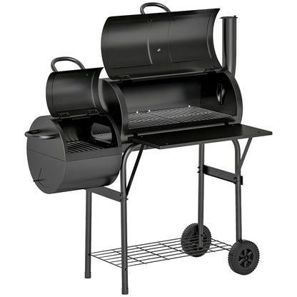 Outsunny Barbecue Grill Portable Outdoor Charcoal BBQ Grill with Offset Smoker 109 x 60 x 120 cm Black