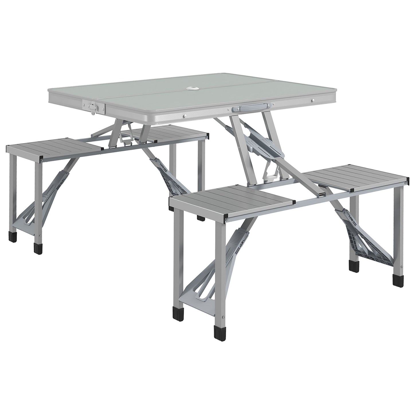 Outsunny Folding Picnic Table with 4 Seats and Umbrella Hole - Grey