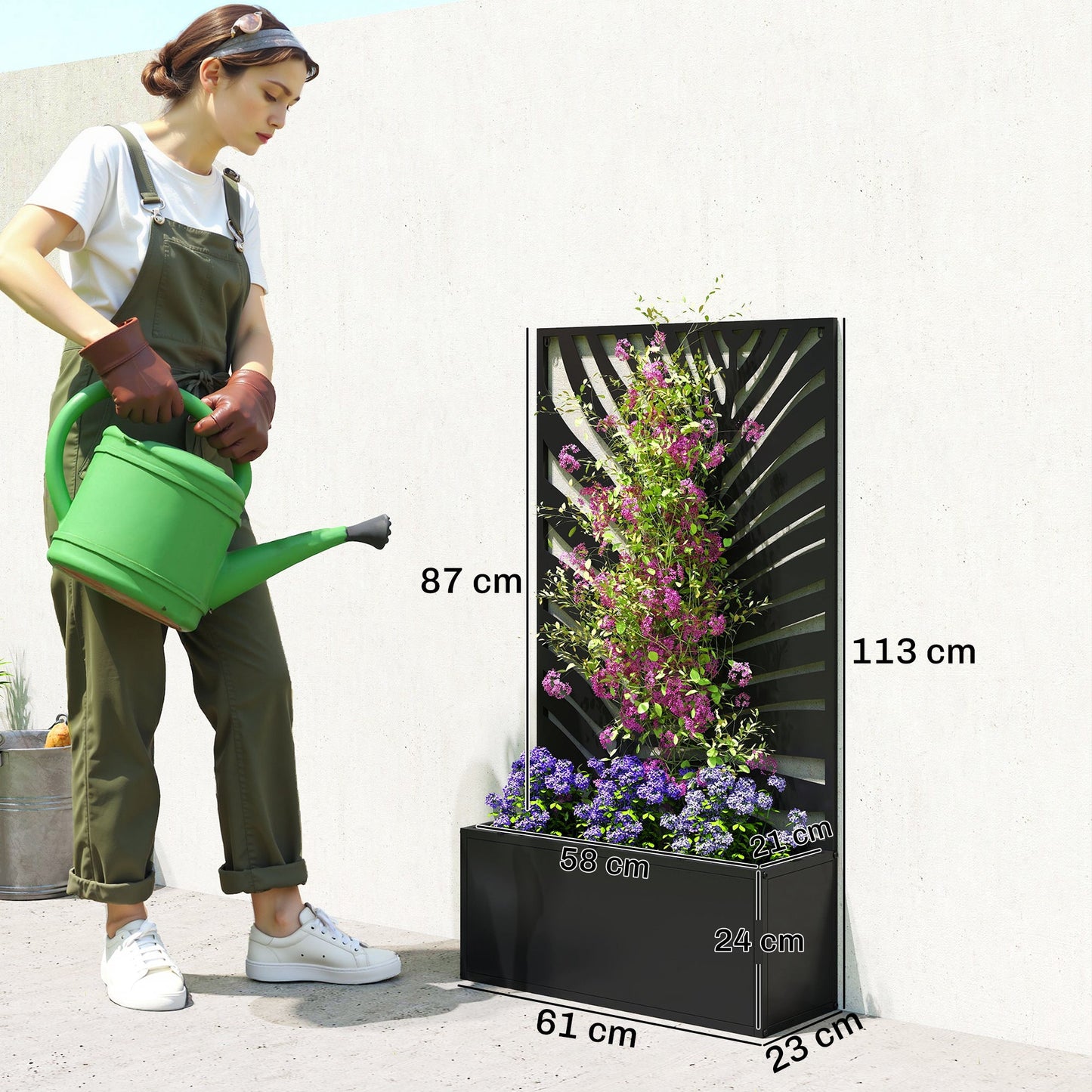 Outsunny Metal Garden Bed for Garden with Trellis, Wall Mounted or Freestanding Raised Planter with Privacy Screen