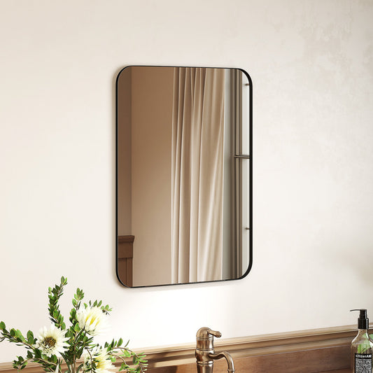 HOMCOM 70 x 50cm Curved Bathroom Mirror - Black