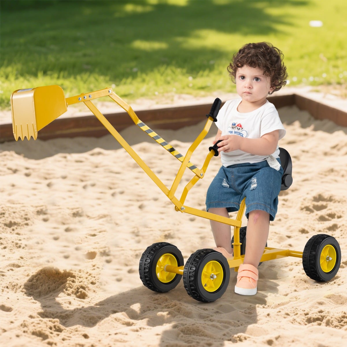 Sand Digger for Kids, Sandbox Toy Digger Outdoor Construction Excavator for 3+ Years Old Boys and Girls-Yellow