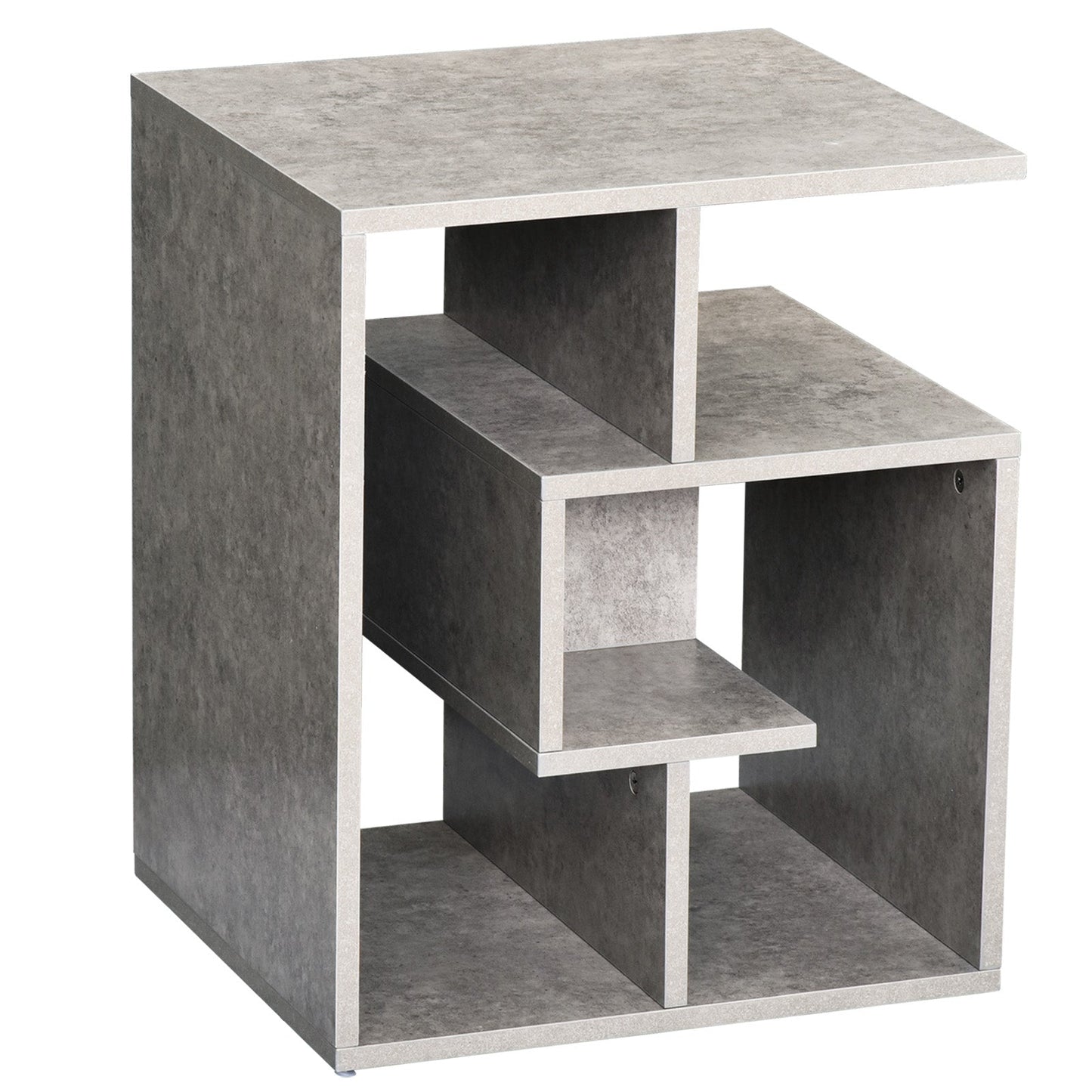 HOMCOM Side Table, 3 Tier End Table with Open Storage Shelves for Living Room, Bedroom, Cement Colour
