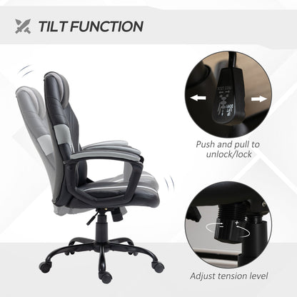 Vinsetto Racing Gaming Chair, Home Office Computer Desk Chair, Faux Leather Gamer Chair with Swivel Wheels, Black Grey