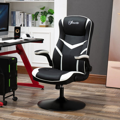 Vinsetto Gaming Chair Ergonomic Computer Chair with Adjustable Height Pedestal Base, Home Office Desk Chair PVC Leather Black and White