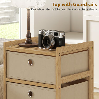 HOMCOM Chest of Drawers, 4 Fabric Drawers Narrow Dresser with Bamboo Frame, Cream White