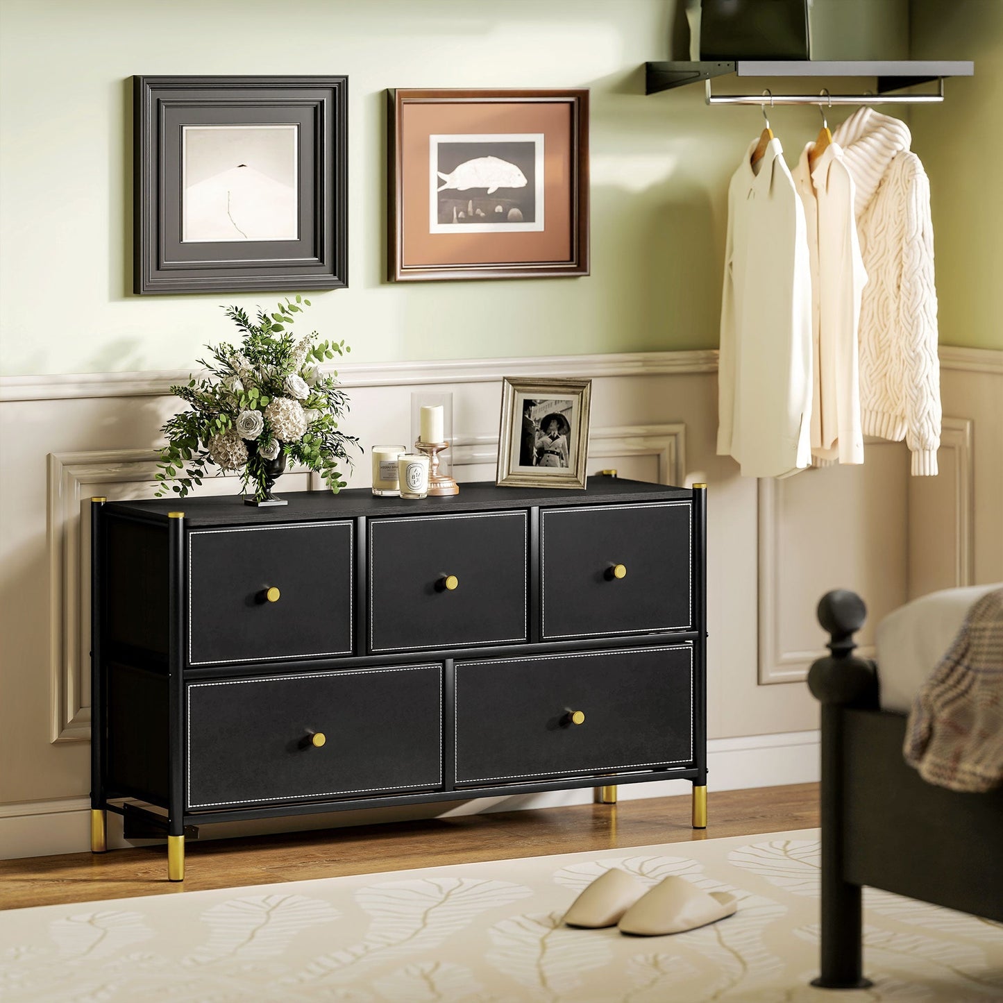 HOMCOM Faux Leather Front Chest of Drawers - Black