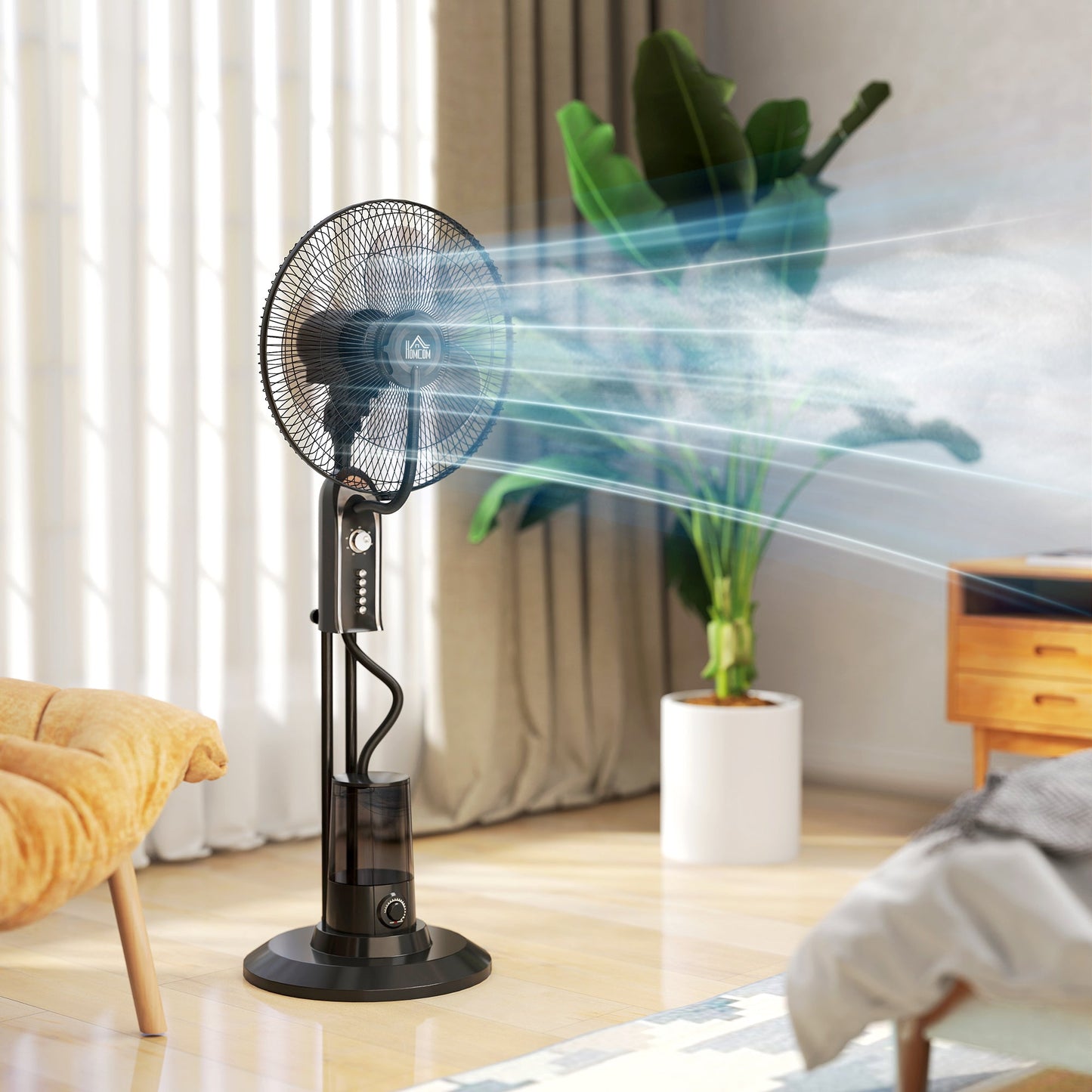 HOMCOM Pedestal Fan with Water Mist Spray, Spray Misting Fan with 70 Oscillation, Tilt Head, 4 Speeds, 3 Modes, Adjustable Mist, 3.2L Water Tank, for Home, 120 cm