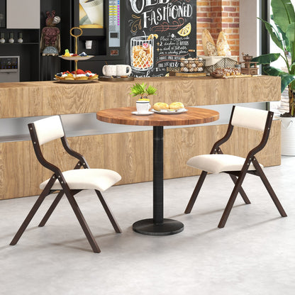 Set of 2 Folding Dining Chairs with Solid Wood Frame and Upholstered in Linen Fabric, Brown Kitchen Chairs