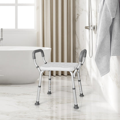 Shower Seat with Detachable Padded Armrests and Non-Slip Rubber Feet, Shower Chair 6 Adjustable Heights Grey