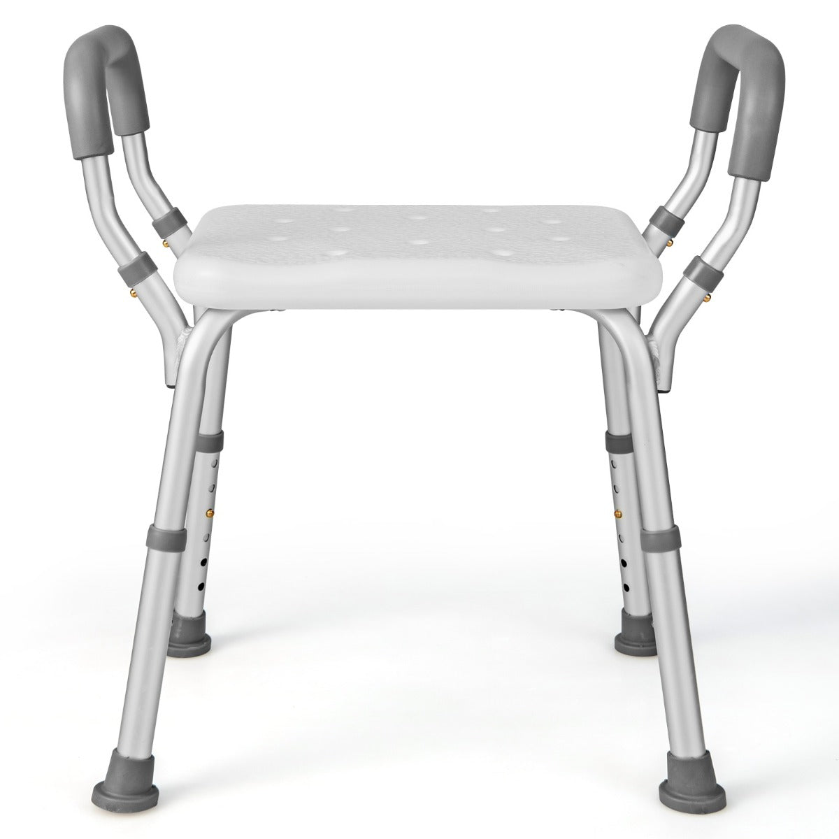 Shower Seat with Detachable Padded Armrests and Non-Slip Rubber Feet, Shower Chair 6 Adjustable Heights Grey