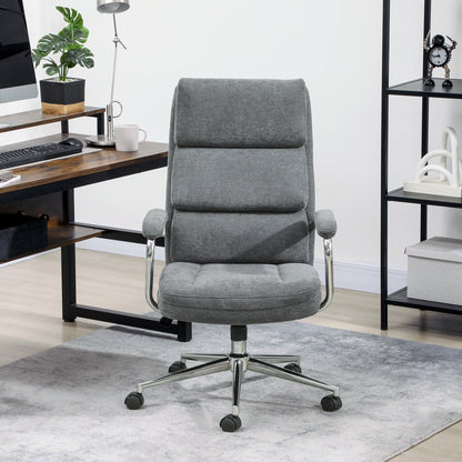 HOMCOM Executive Office Chair, Linen Fabric Computer Desk Chair with Double-Layer Back Cushion, Tilt Function, Height Adjustable for Home, Charcoal Grey