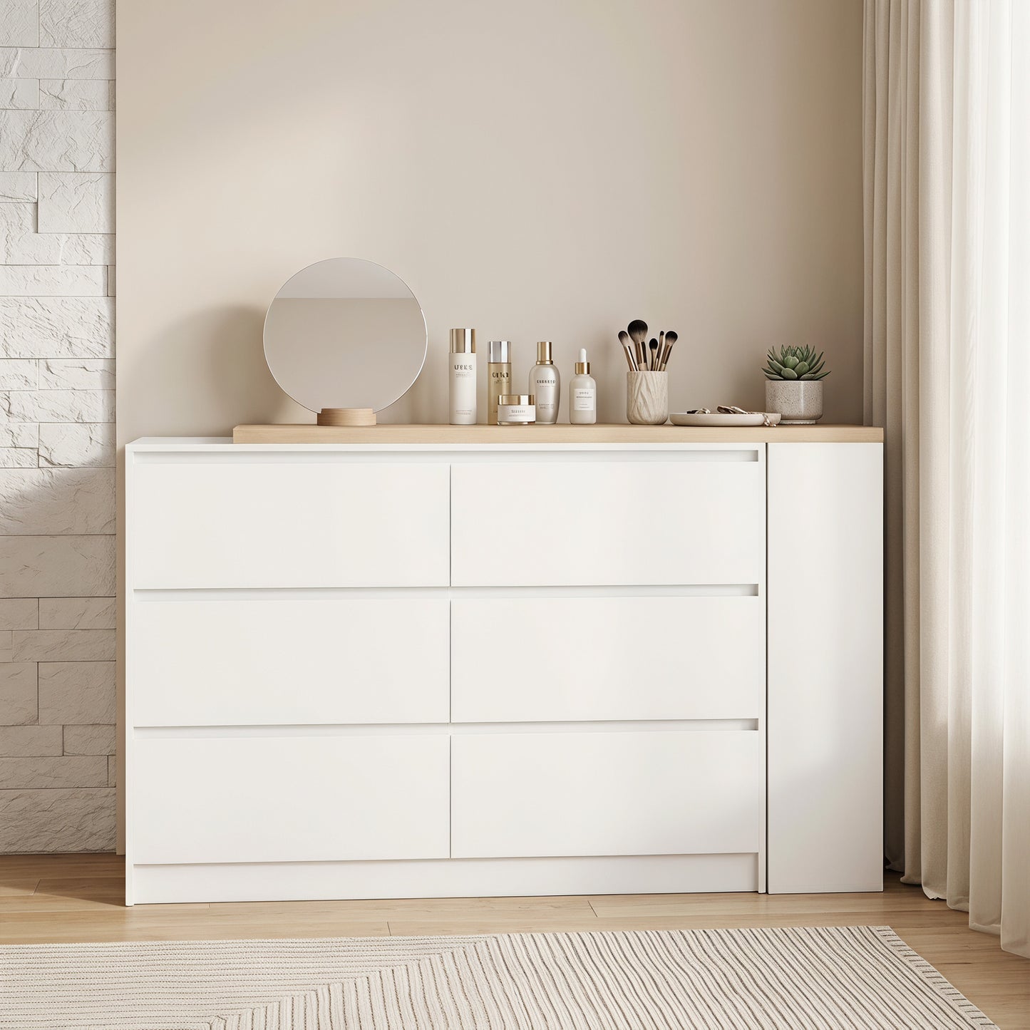 HOMCOM Vanity Table, Dressing Table with 6 Drawers and 3-Tier Shelf for Women and Girls, White