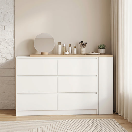 HOMCOM Vanity Table, Dressing Table with 6 Drawers and 3-Tier Shelf for Women and Girls, White