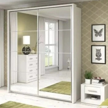 Barse 2 Door Mirrored Sliding Wardrobe 180cm - White, Oak, Grey