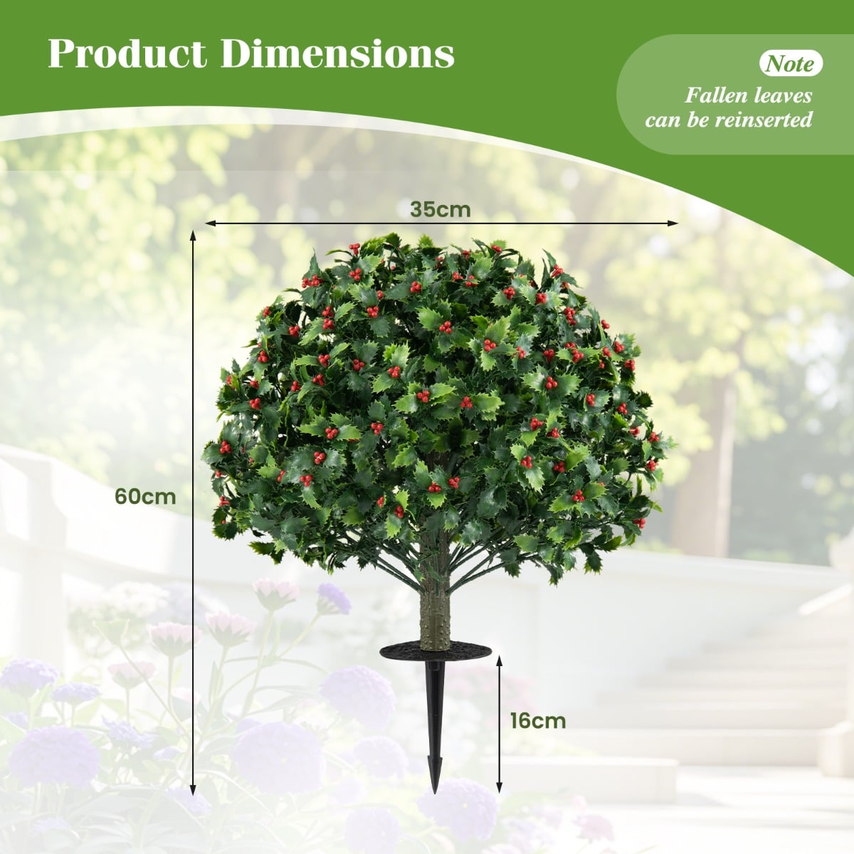 Set of 2 Artificial Holly and Red Berry Topiary Trees for Yard