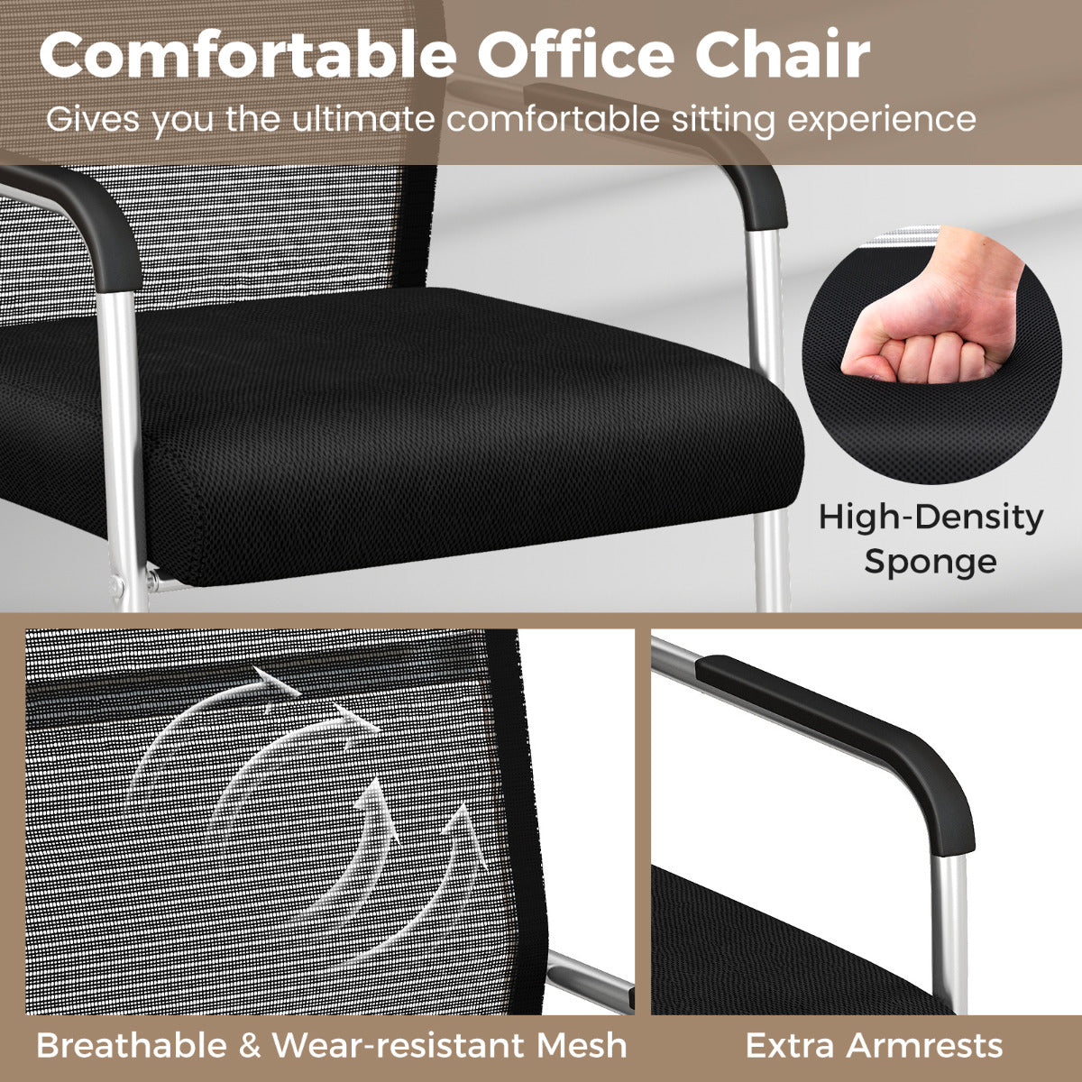 Set of 2 Executive Office Guest Chairs with Metal Sled Base-Black