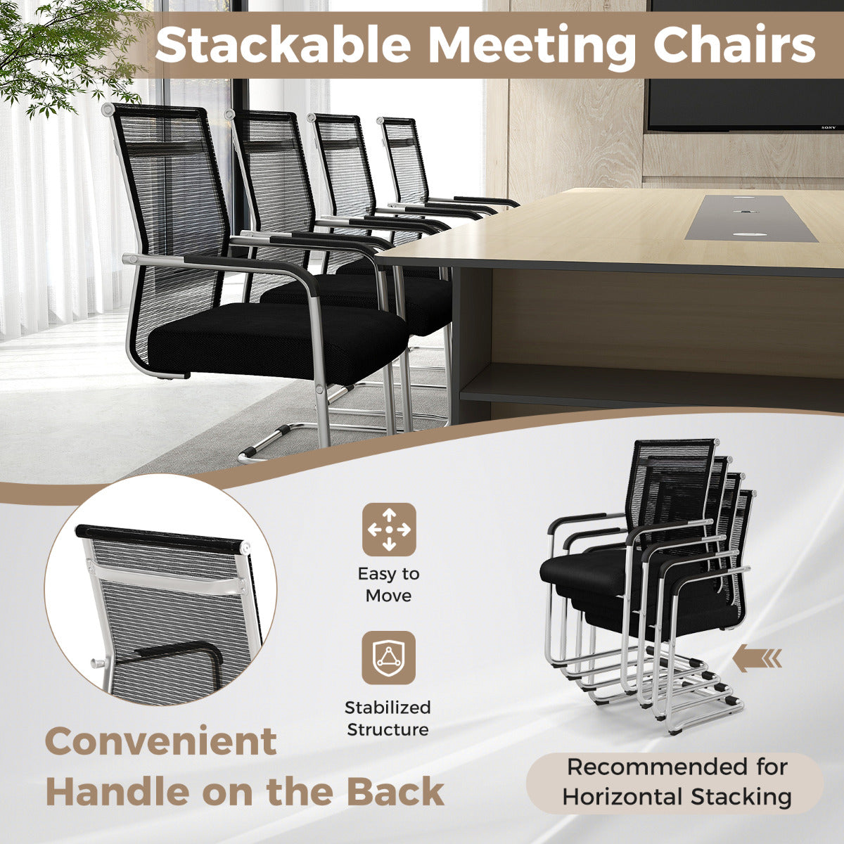 Set of 2 Executive Office Guest Chairs with Metal Sled Base-Black