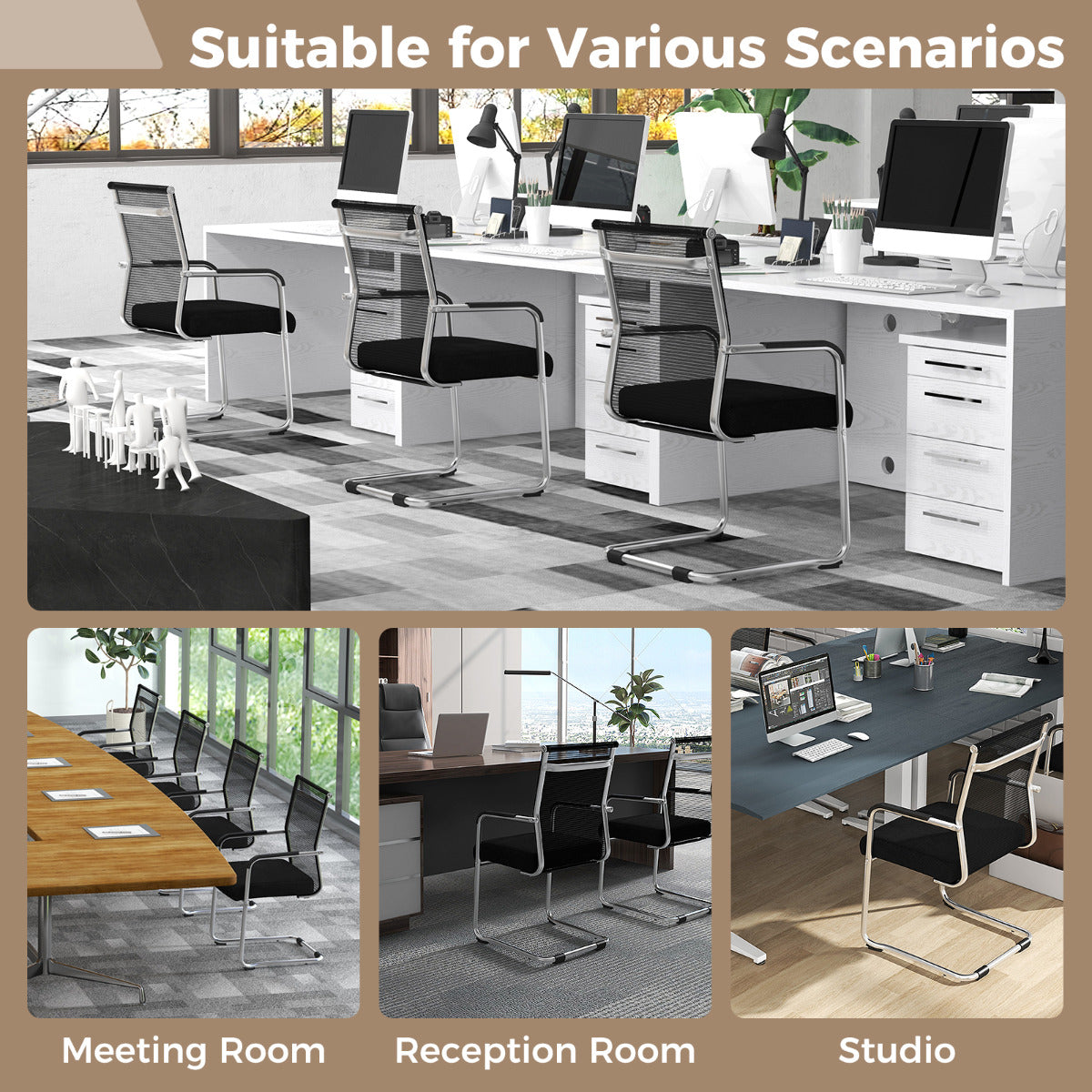 Set of 2 Executive Office Guest Chairs with Metal Sled Base-Black