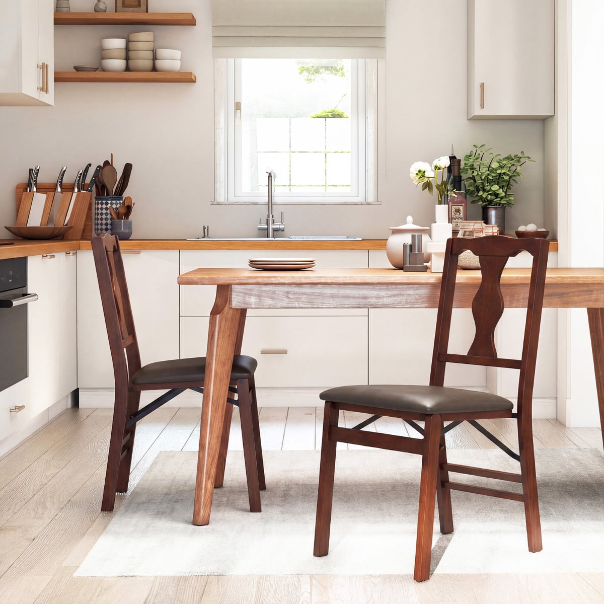 Set of 2 Folding Dining Chairs with Soft Padded Seat and Smooth Solid Backrest-Black