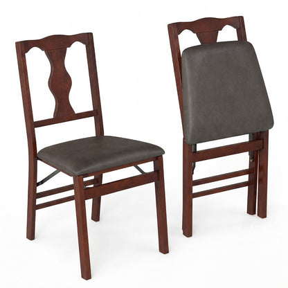 Set of 2 Folding Dining Chairs with Soft Padded Seat and Smooth Solid Backrest-Black