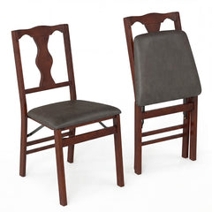 Set of 2 Folding Dining Chairs with Soft Padded Seat and Smooth Solid Backrest-Black