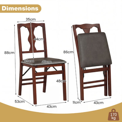 Set of 2 Folding Dining Chairs with Soft Padded Seat and Smooth Solid Backrest-Black