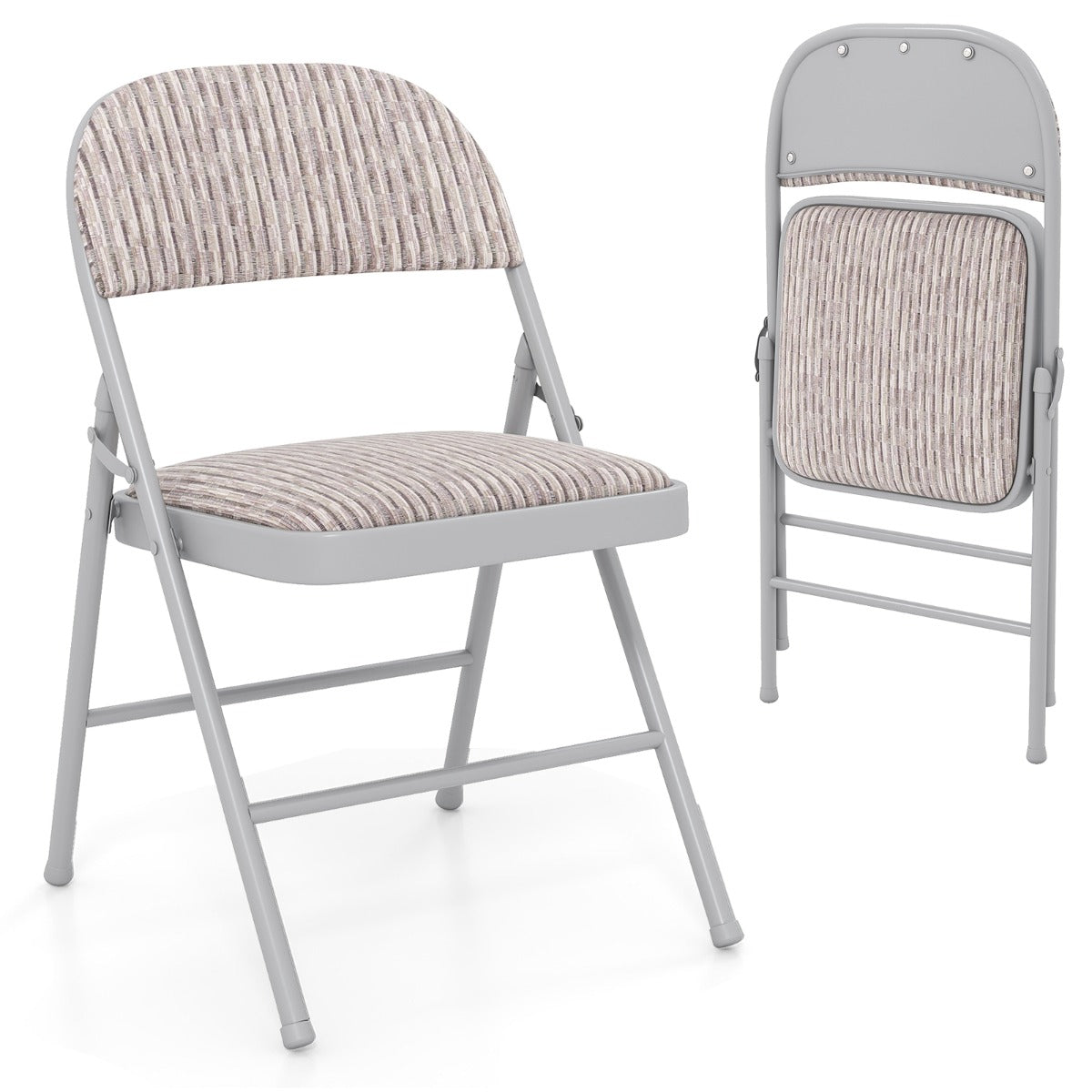 Set of 2 Folding Padded Party PVC Leather Stackable Chairs-Beige