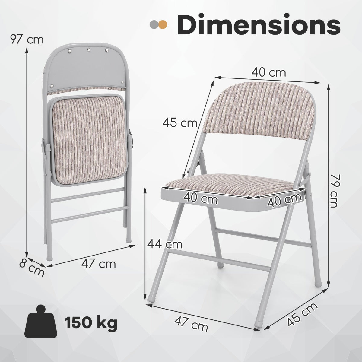 Set of 2 Folding Padded Party PVC Leather Stackable Chairs-Beige