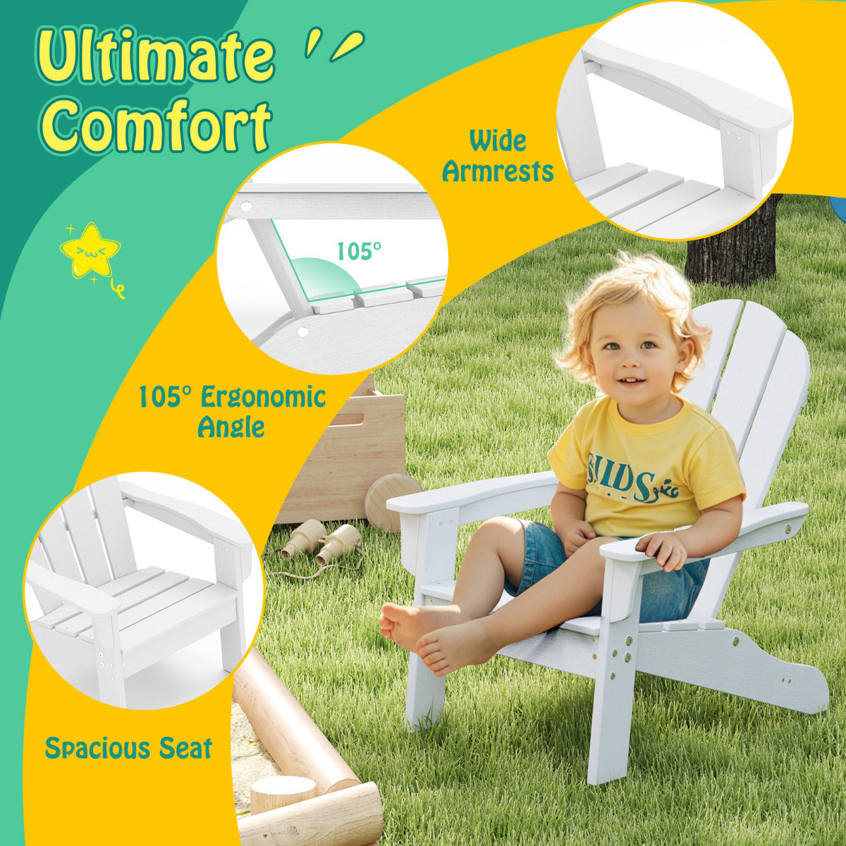 Kids Adirondack Chair All-Weather HDPE Toddler Lawn Chair Set of 2