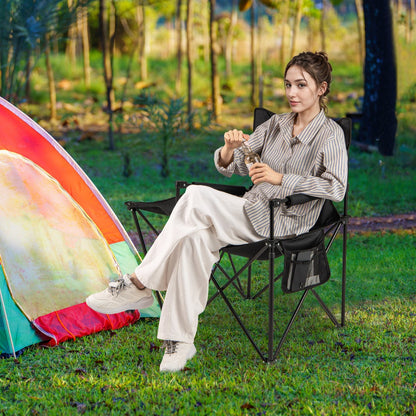 Set of 2 Oversized Camping Chair with Side Table and Storage Pockets-Black