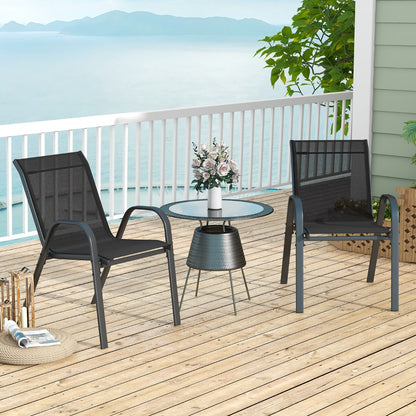 Set of 2 Patio Stackable Metal Dining Chairs with Armrests-Black