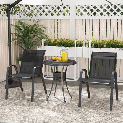 Set of 2 Patio Stackable Metal Dining Chairs with Armrests-Black