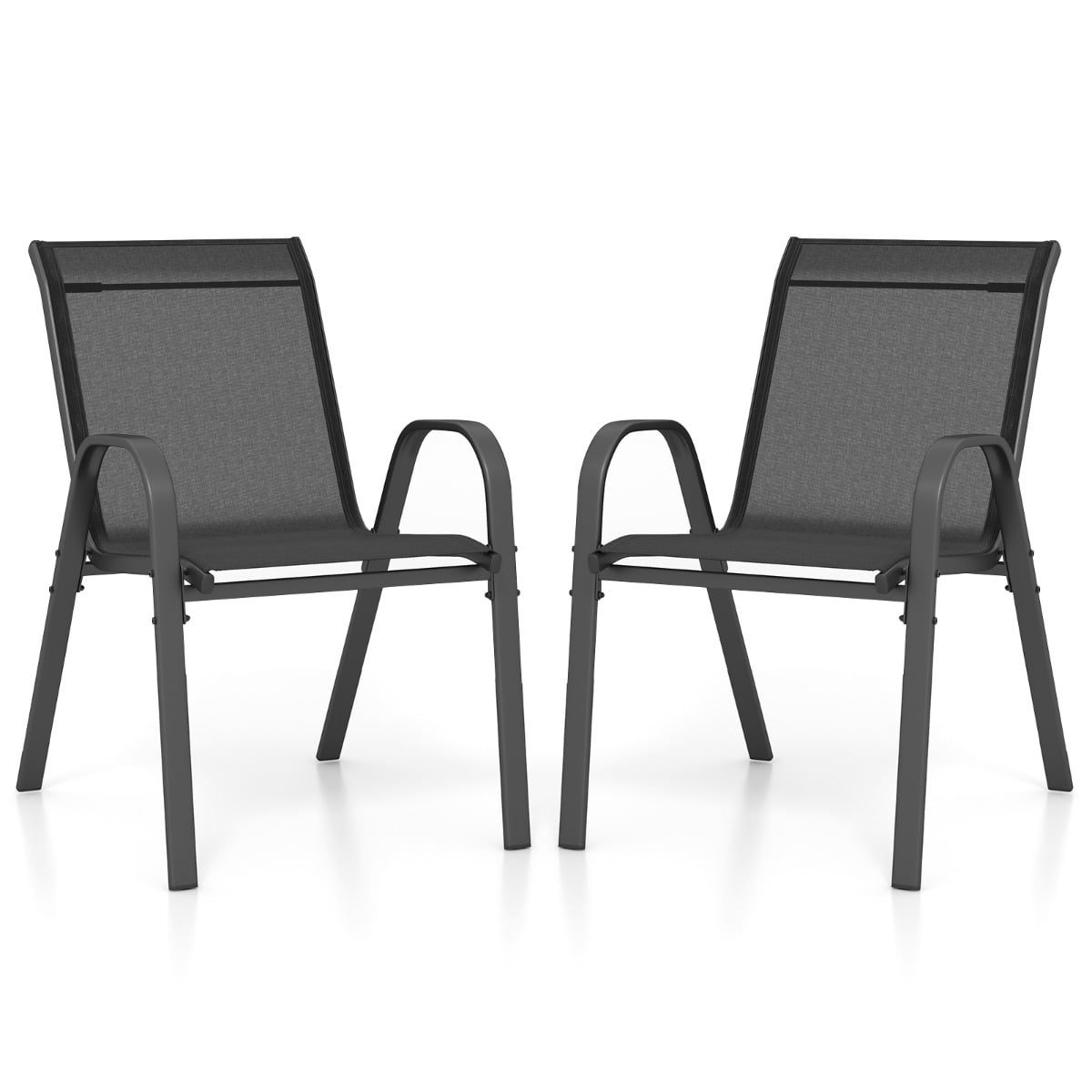 Set of 2 Patio Stackable Metal Dining Chairs with Armrests-Black