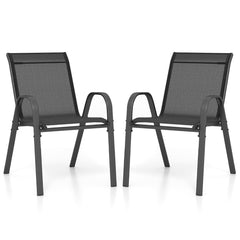 Set of 2 Patio Stackable Metal Dining Chairs with Armrests-Black