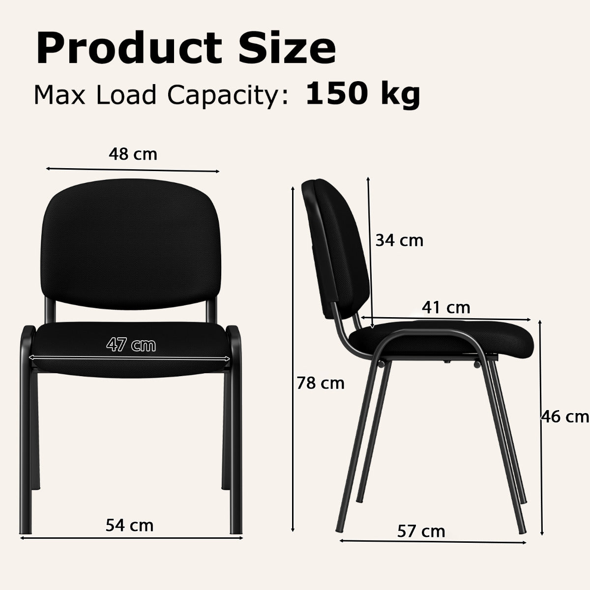 Set of 2 Waiting Room Chairs Stackable Reception Guest Chairs-Black