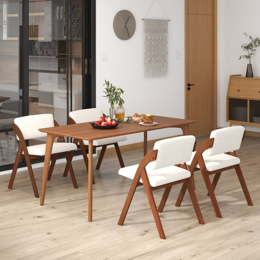 Set of 4 Dining Chairs Folding Kitchen Chair with Rubber Wood Legs-Walnut