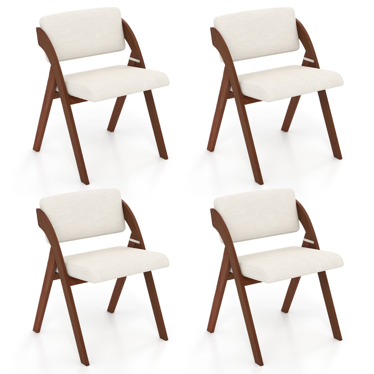 Set of 4 Dining Chairs Folding Kitchen Chair with Rubber Wood Legs-Walnut