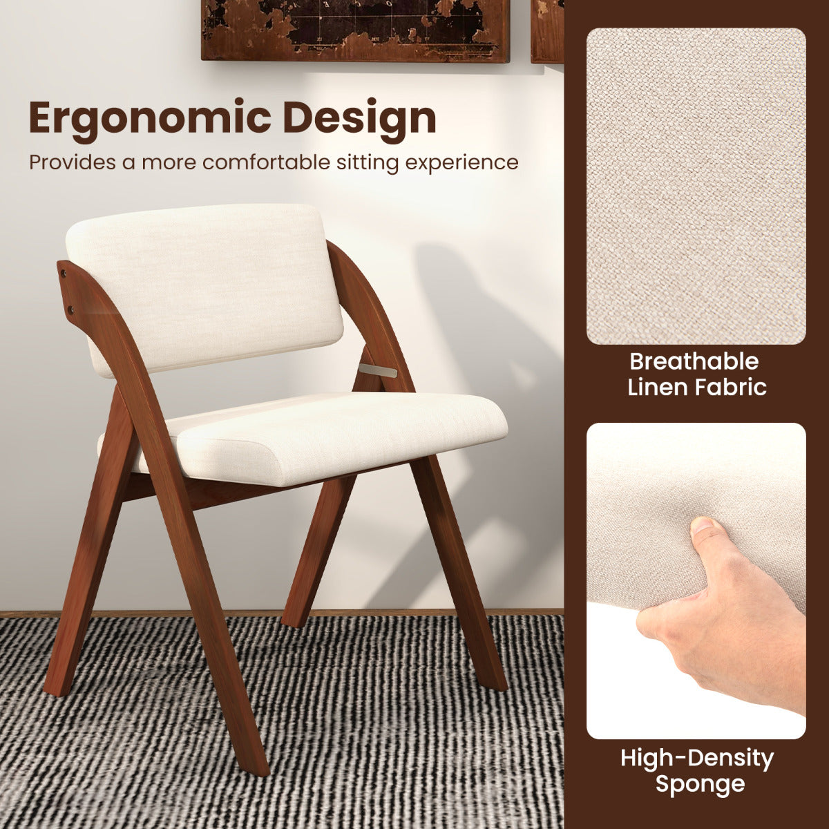 Set of 4 Dining Chairs Folding Kitchen Chair with Rubber Wood Legs-Walnut