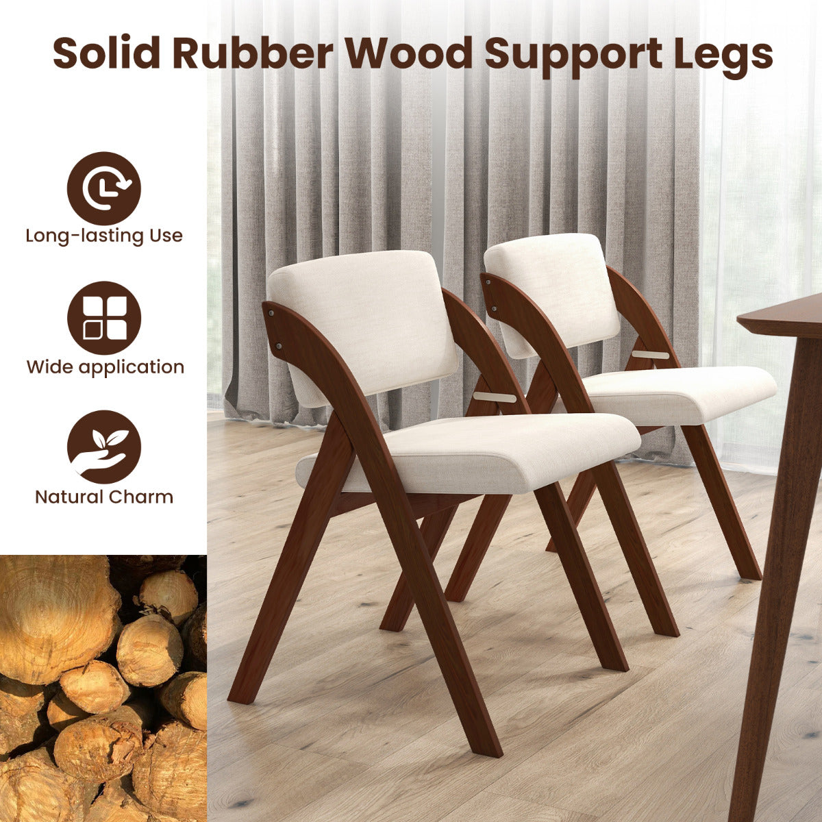 Set of 4 Dining Chairs Folding Kitchen Chair with Rubber Wood Legs-Walnut