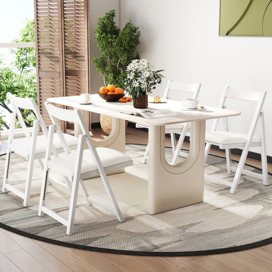 Set of 4 Foldable Dining Chair with Padded Seat and Curved Backrest-White