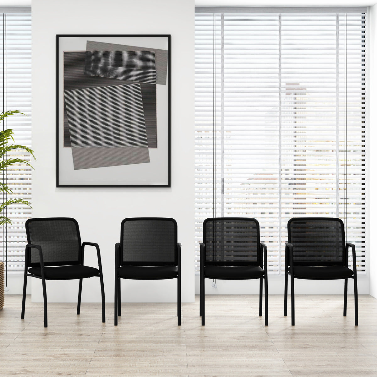 Set of 4 Office Guest Chairs with Ergonomic Mesh Backrest and Cushioned Seat-Black