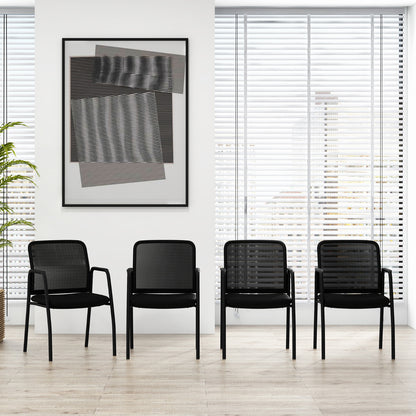 Set of 4 Office Guest Chairs with Ergonomic Mesh Backrest and Cushioned Seat-Black