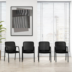 Set of 4 Office Guest Chairs with Ergonomic Mesh Backrest and Cushioned Seat-Black