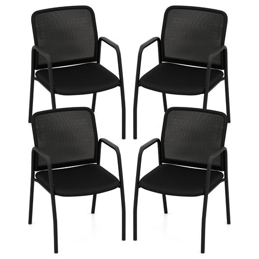 Set of 4 Office Guest Chairs with Ergonomic Mesh Backrest and Cushioned Seat-Black