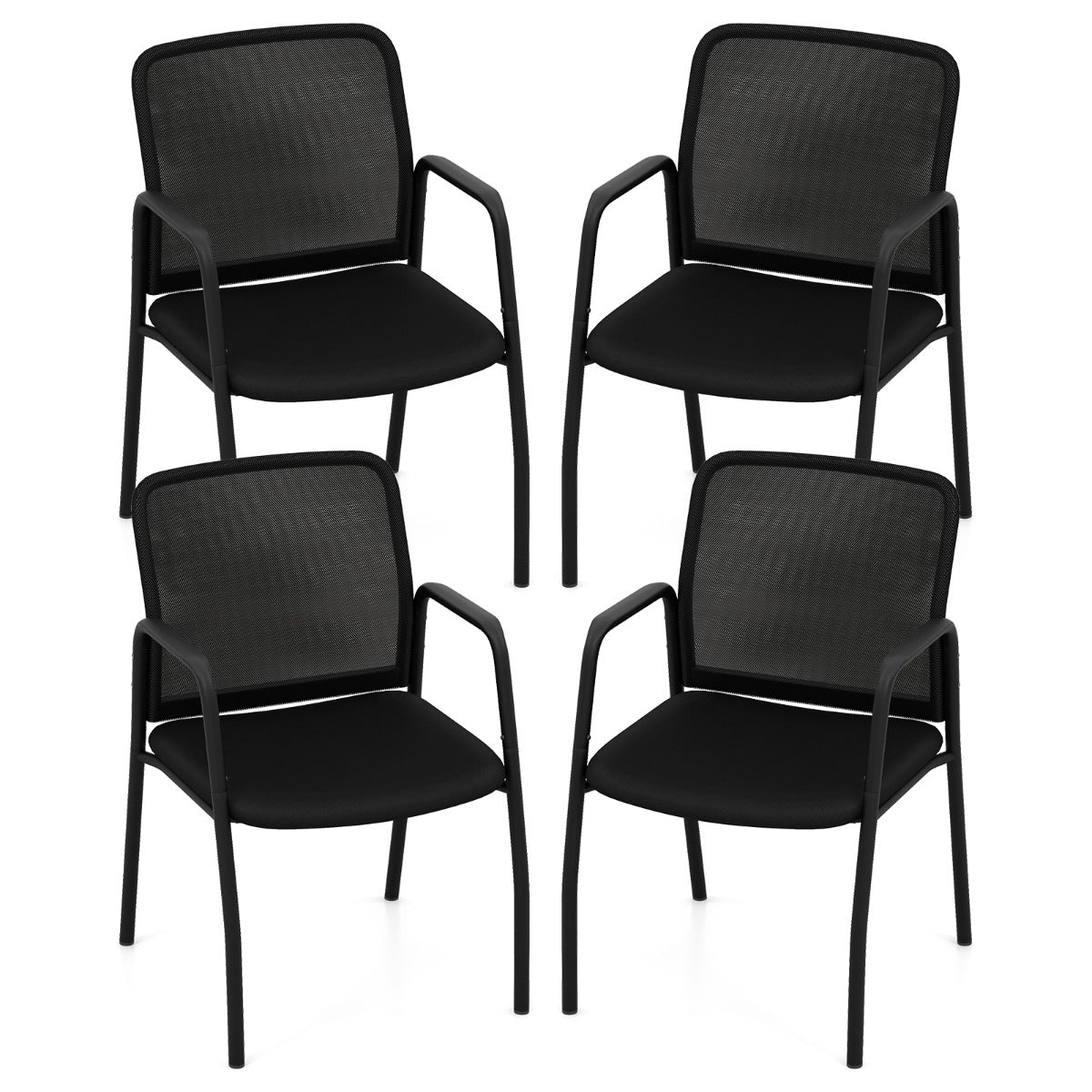 Set of 4 Office Guest Chairs with Ergonomic Mesh Backrest and Cushioned Seat-Black