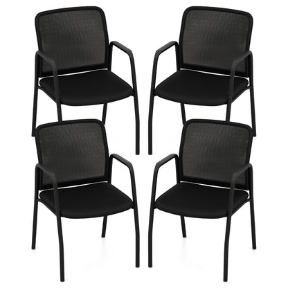 Set of 4 Office Guest Chairs with Ergonomic Mesh Backrest and Cushioned Seat-Black