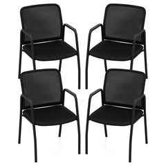 Set of 4 Office Guest Chairs with Ergonomic Mesh Backrest and Cushioned Seat-Black