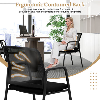 Set of 4 Office Guest Chairs with Ergonomic Mesh Backrest and Cushioned Seat-Black