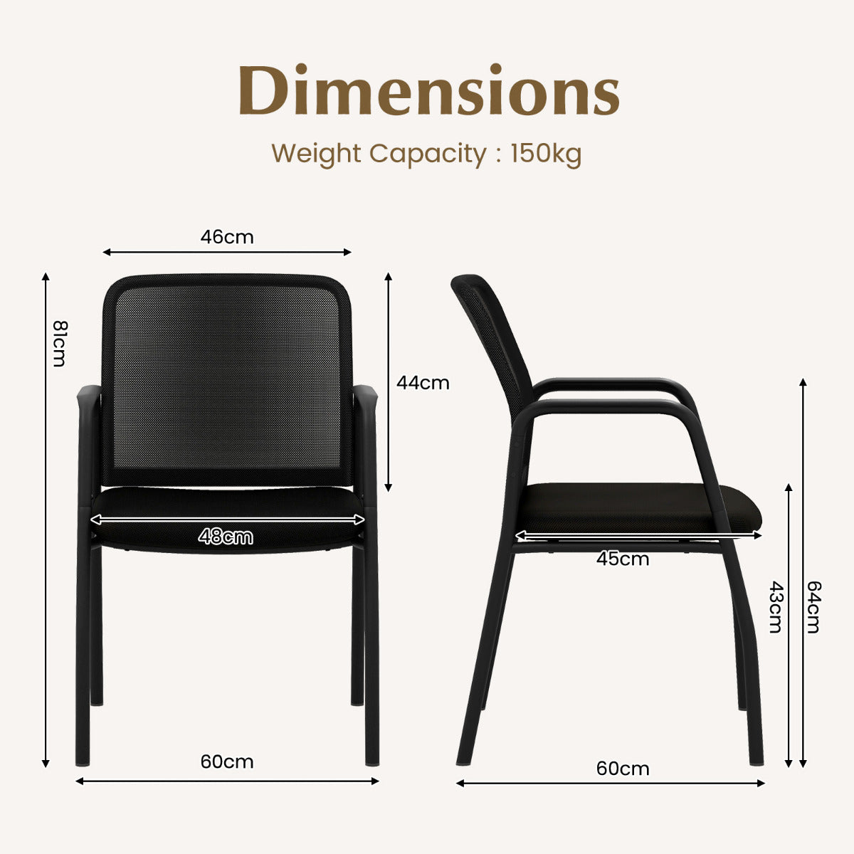 Set of 4 Office Guest Chairs with Ergonomic Mesh Backrest and Cushioned Seat-Black