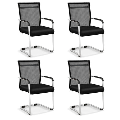 Office Guest Chairs Set of 4 with Metal Sled Base and Armrests-Black